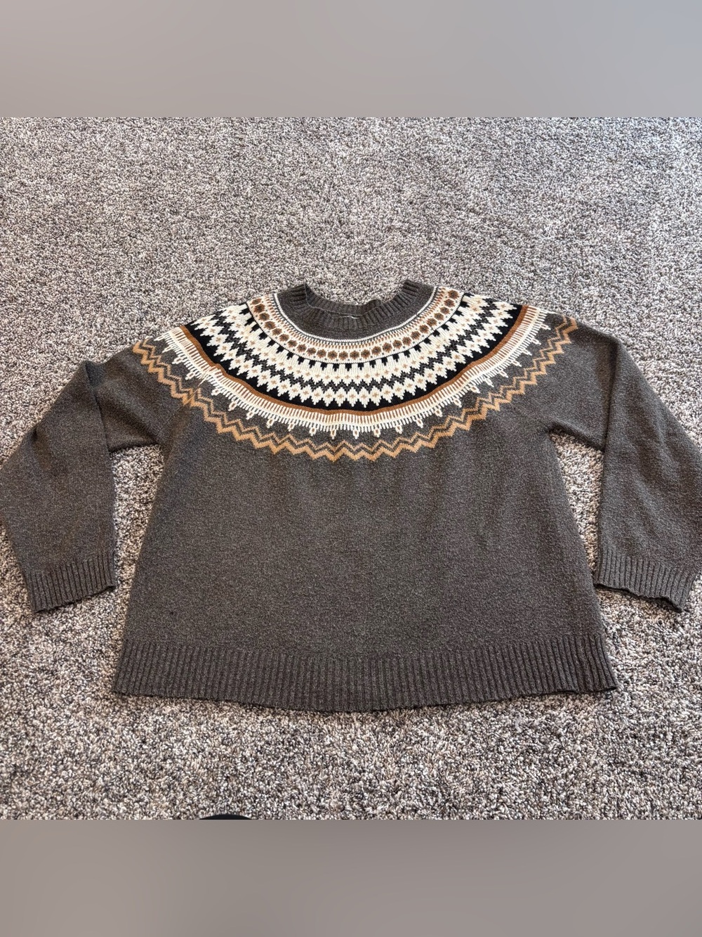 Weatherproof Olive Fair Isle Crewneck Sweater